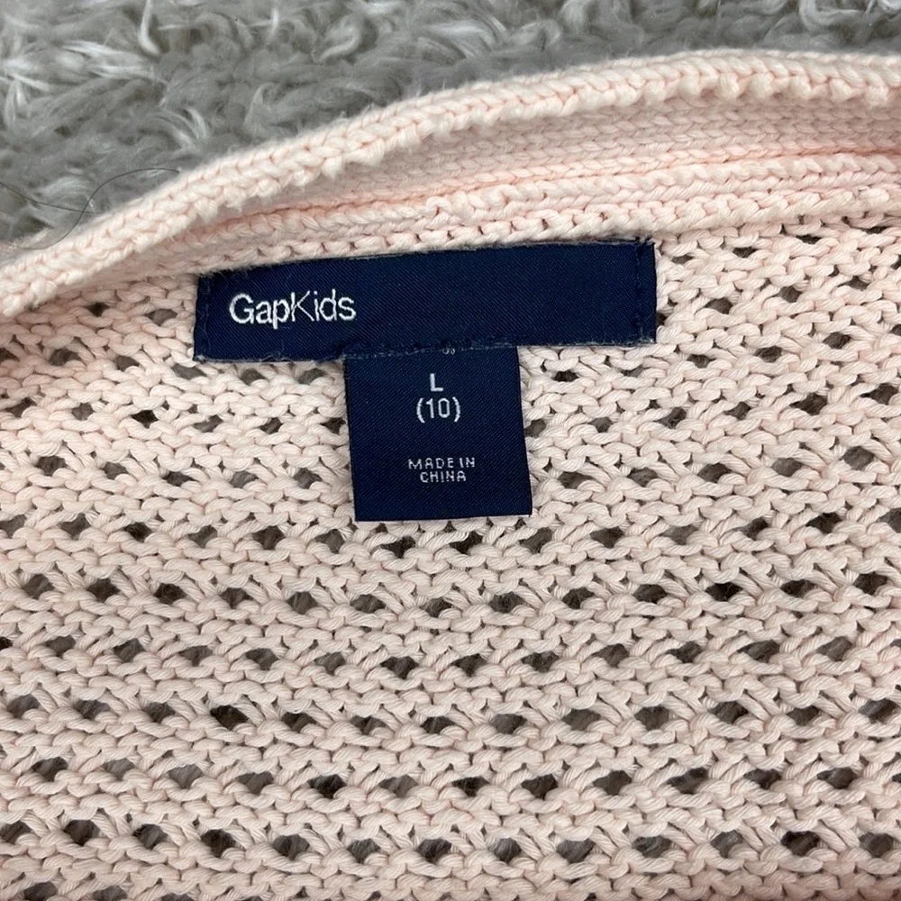 GapKids Peach Open Knit Crochet Fringe Top Sweater Size L 10 Boho